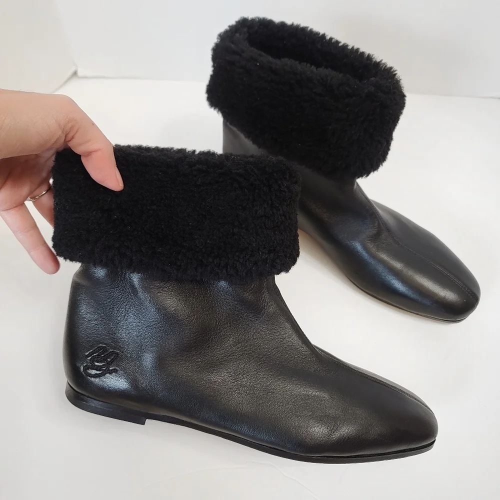 Mansur Gavriel | Cosy Boots in Black Lambskin Sheep Shearling Size 8 - Picture 5 of 14